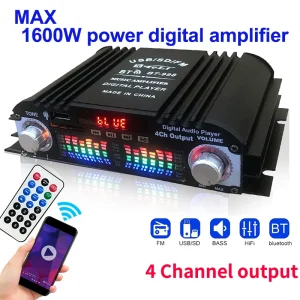 1600W Peak Power HiFi Sound Amplifier Digital 4 Channel Audio Amplifier Bluetooth